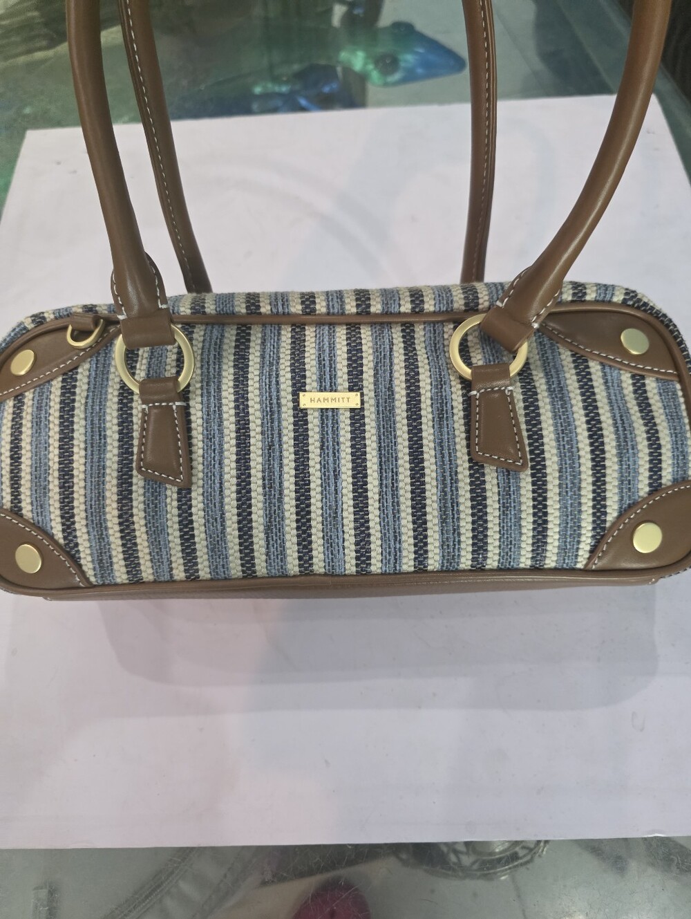 New HAMMITT Striped Canvas & Brown Leather Shoulder Bag